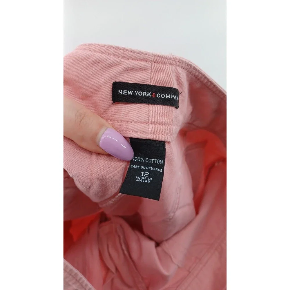 New York & Company Women’s Cargo Pants Size 12 Pink Embroidered Floral Wide Leg